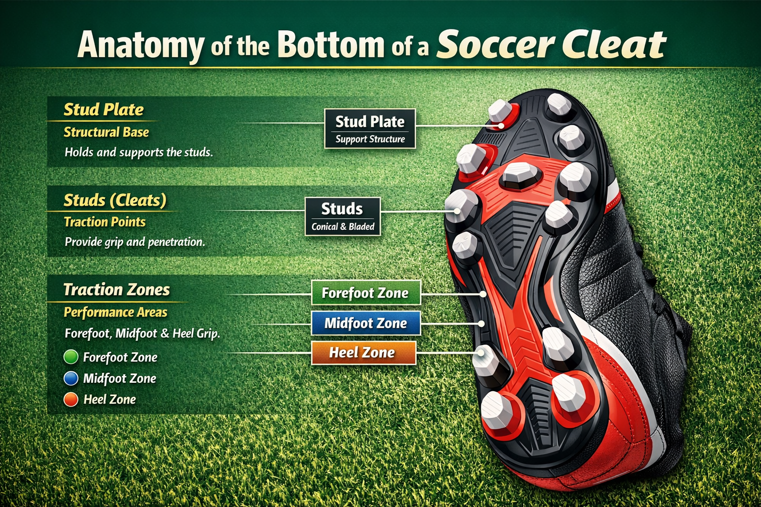 Anatomy of the Bottom of a Soccer Cleat